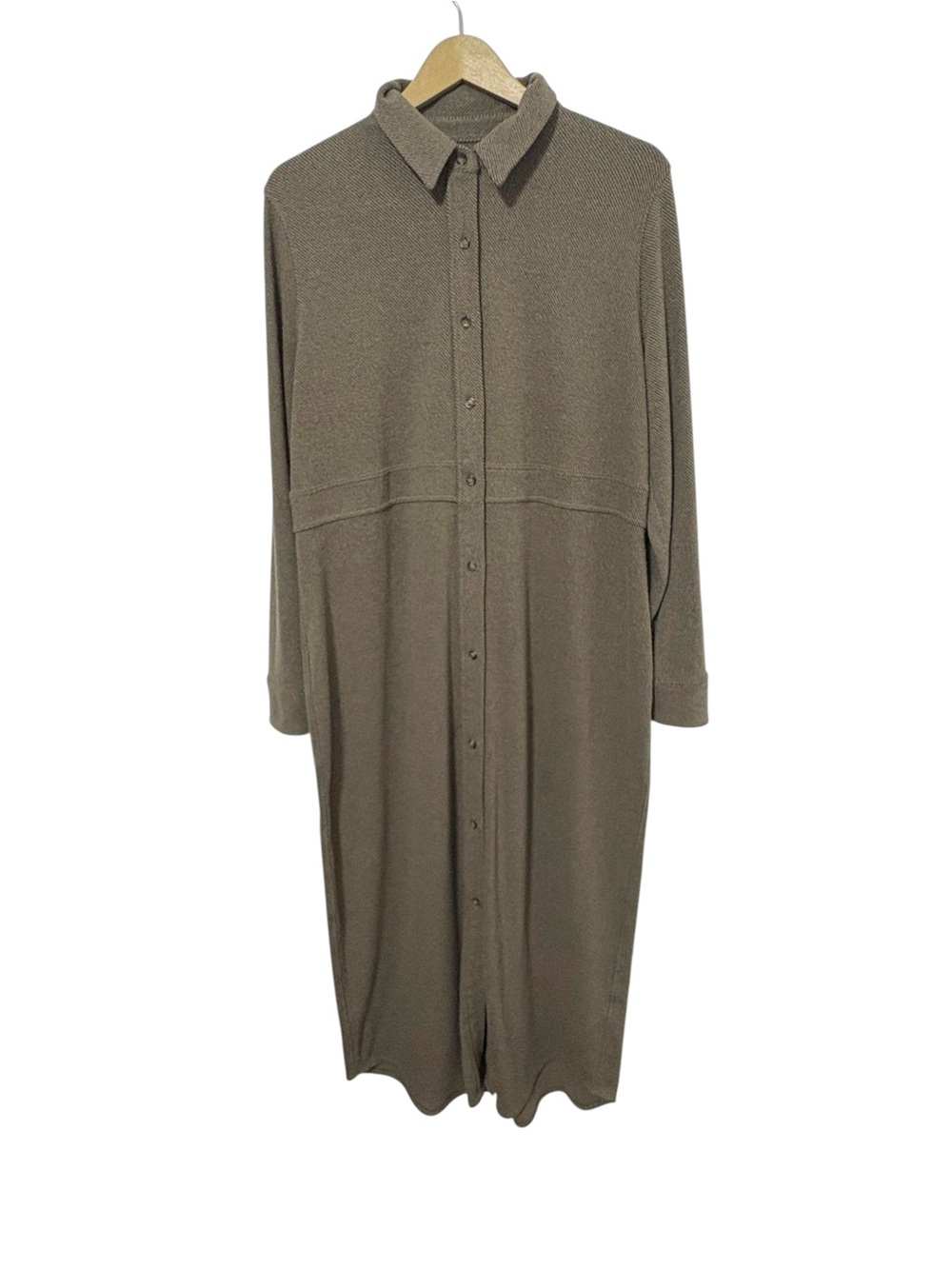 Faherty Size XL Olive Green Long Sleeve Button Up Maxi Dress Neutral Boho Knit